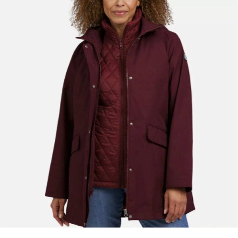 NEW Lands End Womens S  3-In-1 Systems Jacket Nylon/Polyester Maroon Hooded